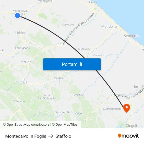 Montecalvo In Foglia to Staffolo map