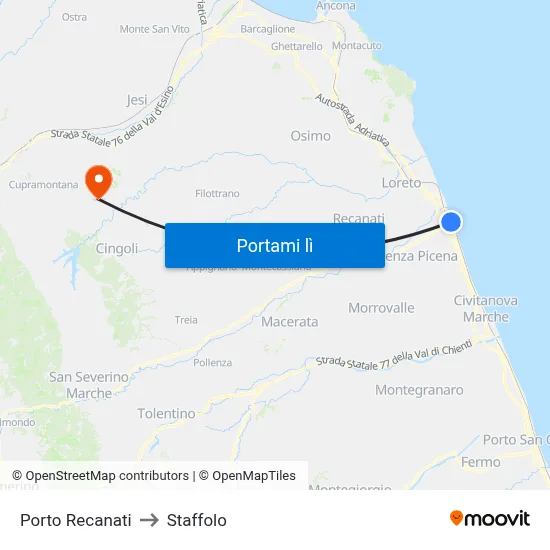 Porto Recanati to Staffolo map