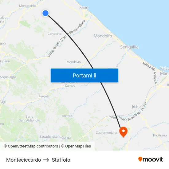 Monteciccardo to Staffolo map