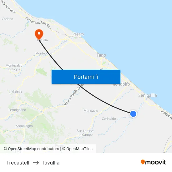 Trecastelli to Tavullia map