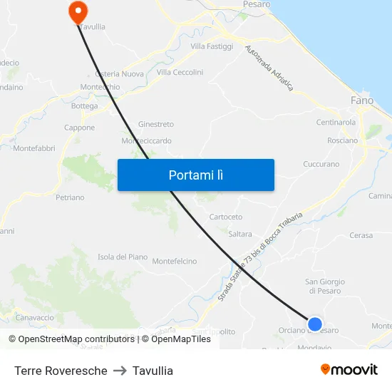 Terre Roveresche to Tavullia map