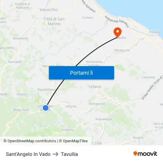 Sant'Angelo In Vado to Tavullia map