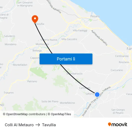 Colli Al Metauro to Tavullia map