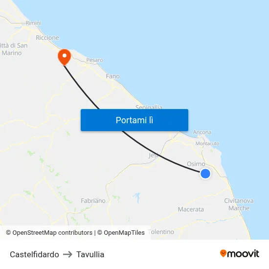 Castelfidardo to Tavullia map