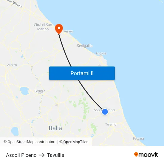 Ascoli Piceno to Tavullia map
