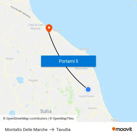 Montalto Delle Marche to Tavullia map