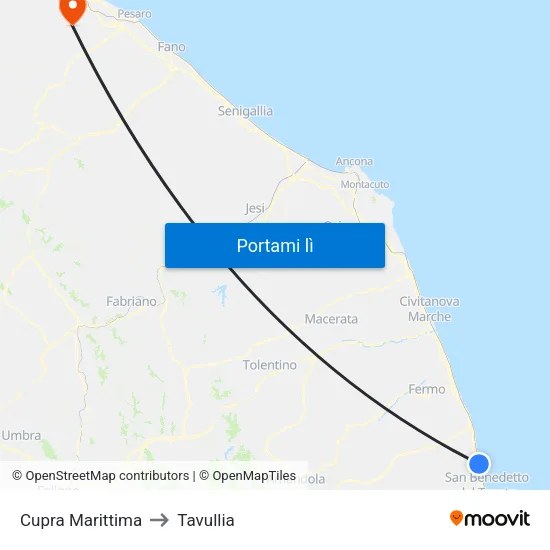 Cupra Marittima to Tavullia map