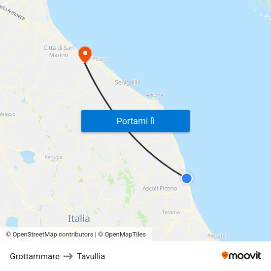 Grottammare to Tavullia map