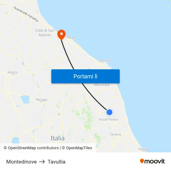 Montedinove to Tavullia map