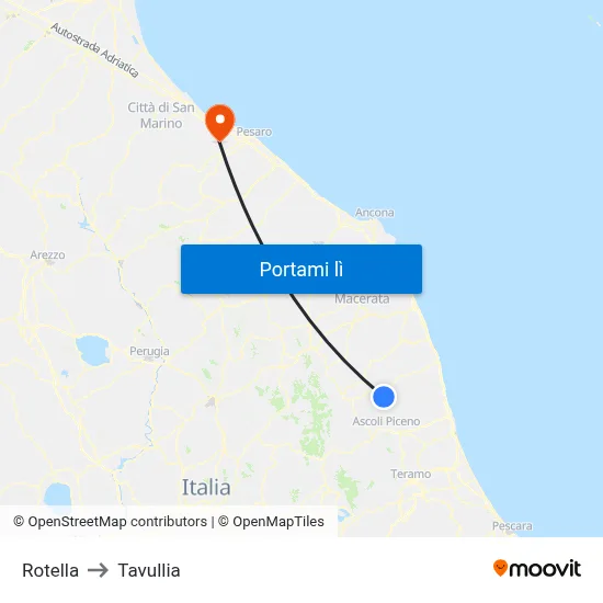 Rotella to Tavullia map
