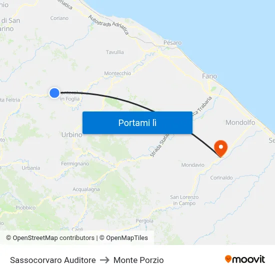 Sassocorvaro Auditore to Monte Porzio map