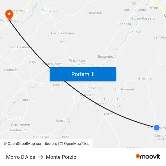 Morro D'Alba to Monte Porzio map