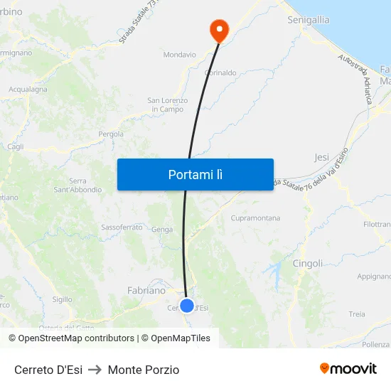 Cerreto D'Esi to Monte Porzio map