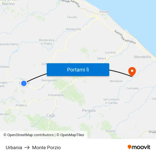 Urbania to Monte Porzio map