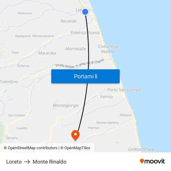 Loreto to Monte Rinaldo map