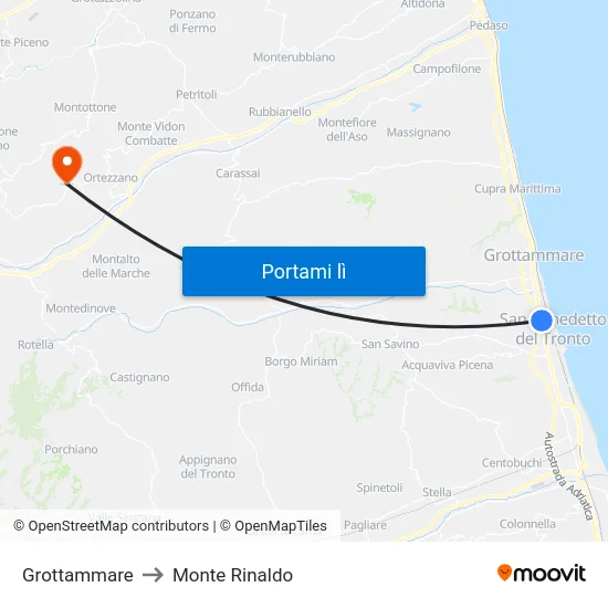 Grottammare to Monte Rinaldo map