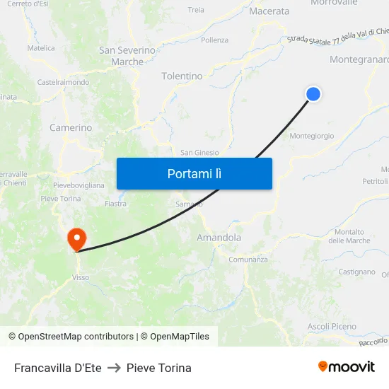 Francavilla D'Ete to Pieve Torina map