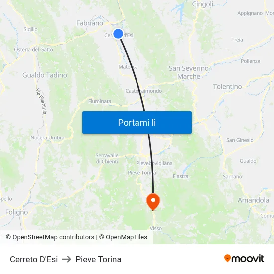 Cerreto D'Esi to Pieve Torina map