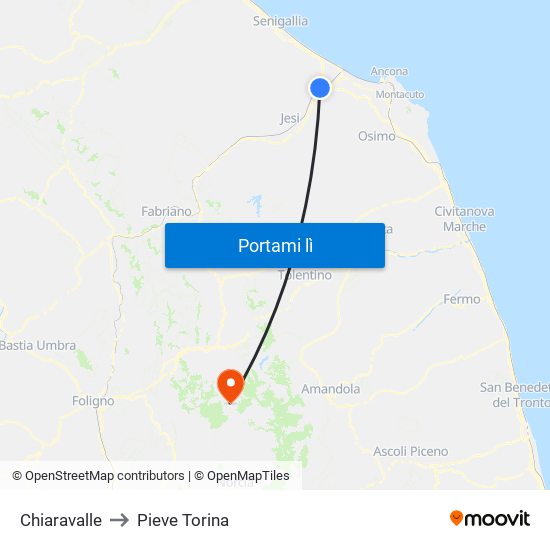 Chiaravalle to Pieve Torina map