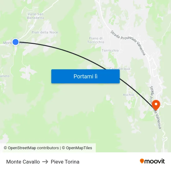 Monte Cavallo to Pieve Torina map