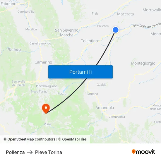 Pollenza to Pieve Torina map