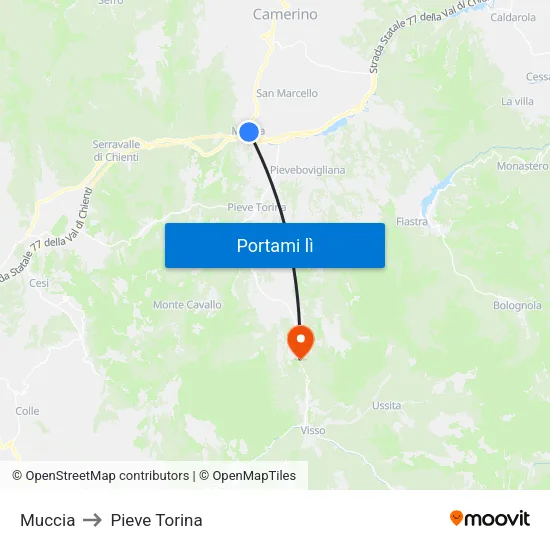Muccia to Pieve Torina map