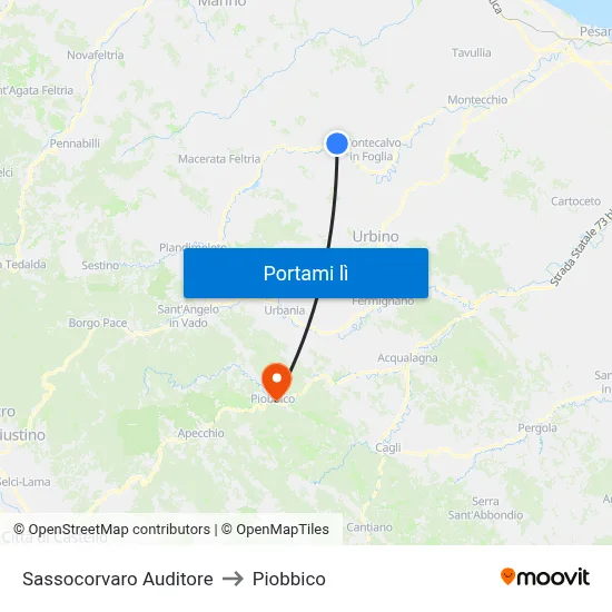 Sassocorvaro Auditore to Piobbico map