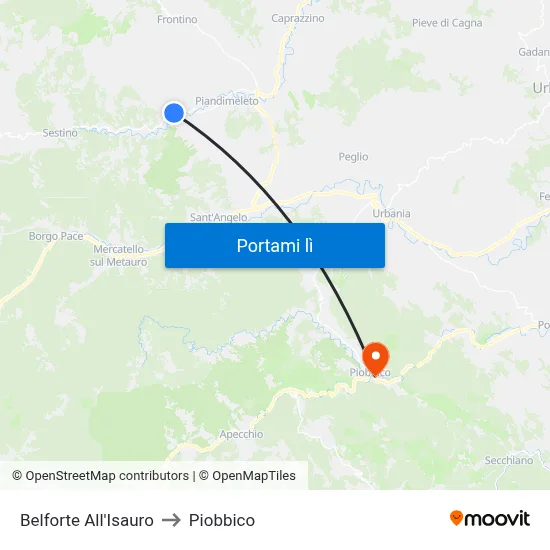 Belforte All'Isauro to Piobbico map
