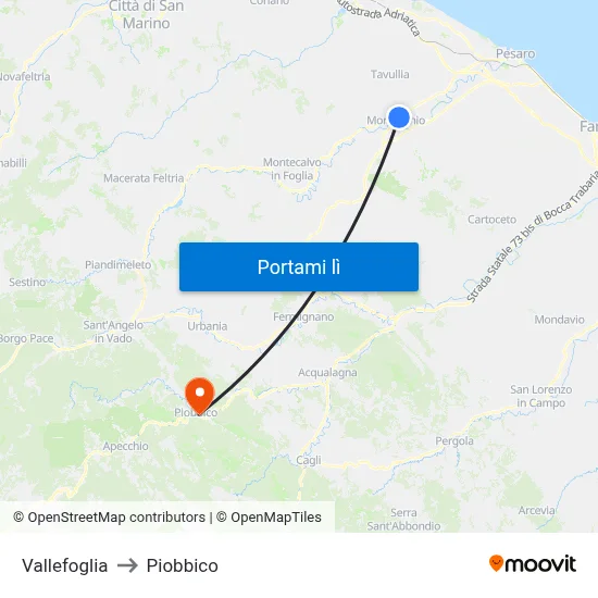 Vallefoglia to Piobbico map