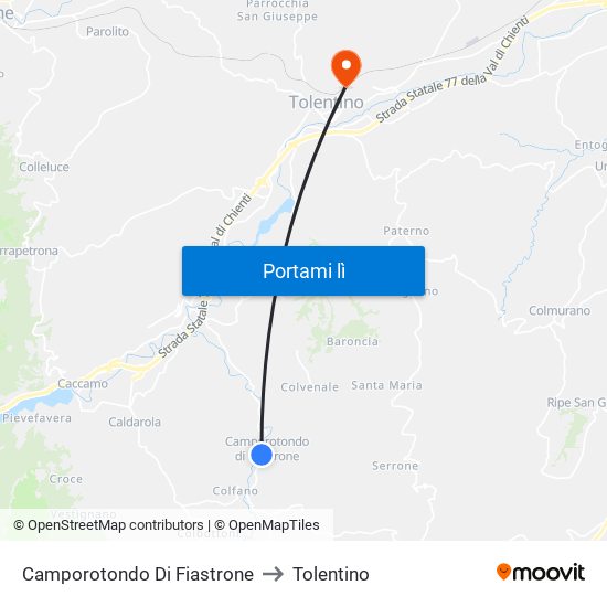 Camporotondo Di Fiastrone to Tolentino map