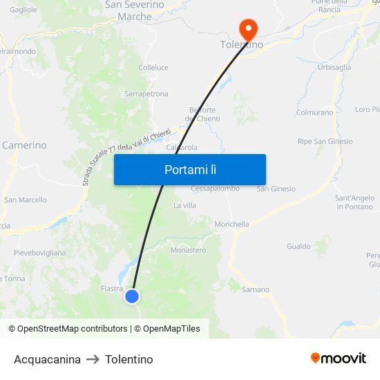 Acquacanina to Tolentino map