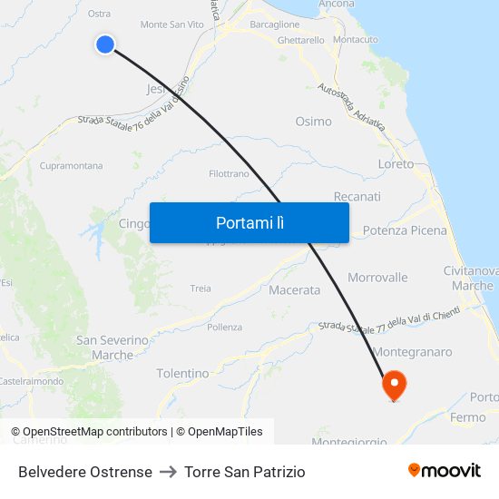 Belvedere Ostrense to Torre San Patrizio map
