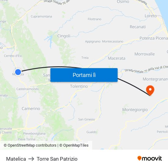Matelica to Torre San Patrizio map