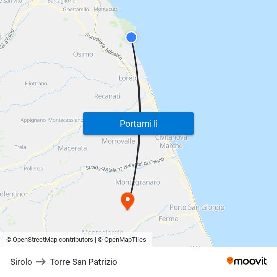 Sirolo to Torre San Patrizio map