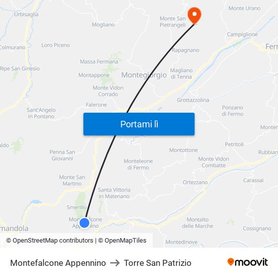 Montefalcone Appennino to Torre San Patrizio map