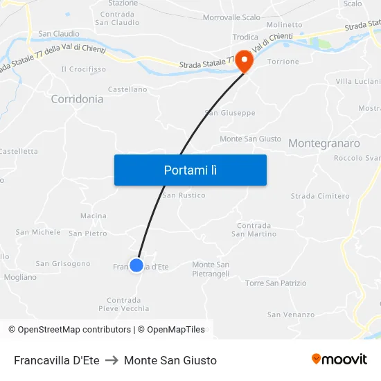 Francavilla D'Ete to Monte San Giusto map