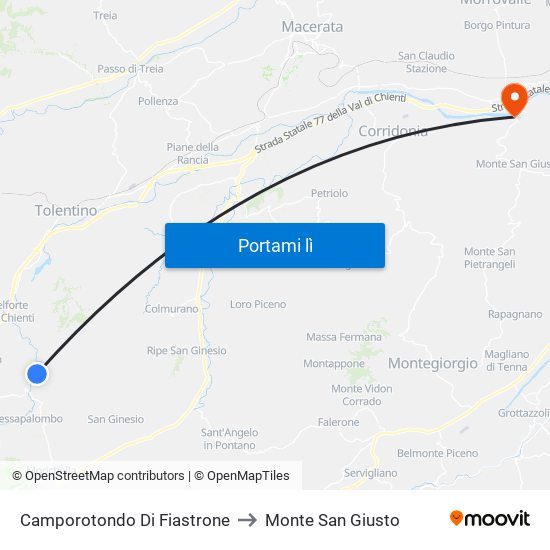 Camporotondo Di Fiastrone to Monte San Giusto map