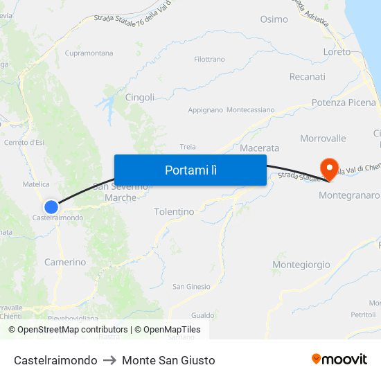 Castelraimondo to Monte San Giusto map
