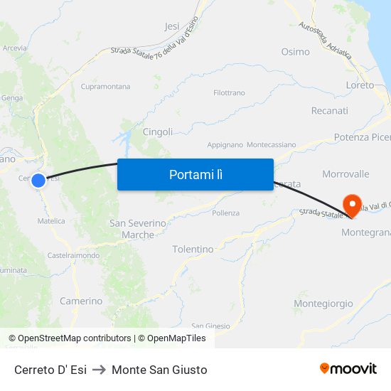 Cerreto D' Esi to Monte San Giusto map