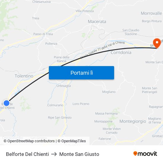 Belforte Del Chienti to Monte San Giusto map