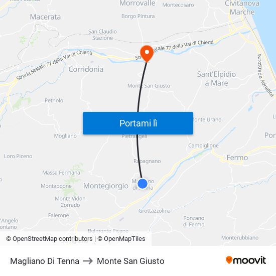 Magliano Di Tenna to Monte San Giusto map