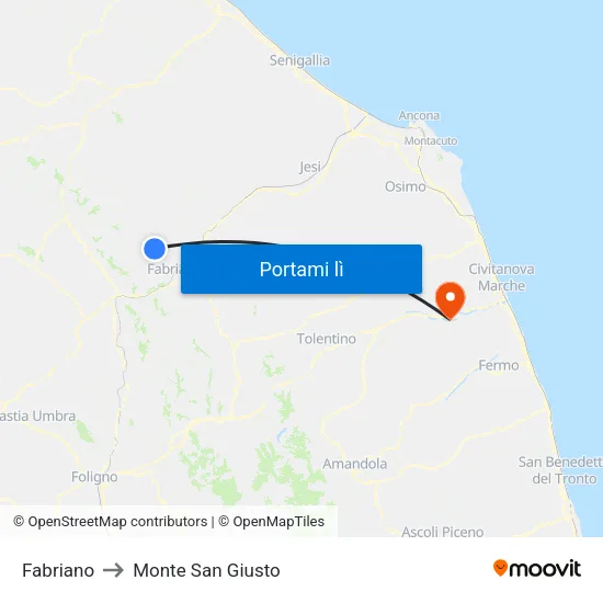 Fabriano to Monte San Giusto map