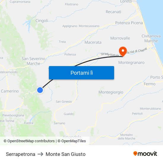 Serrapetrona to Monte San Giusto map