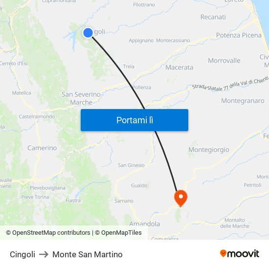 Cingoli to Monte San Martino map
