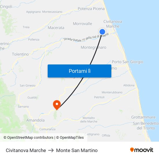 Civitanova Marche to Monte San Martino map