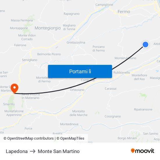 Lapedona to Monte San Martino map