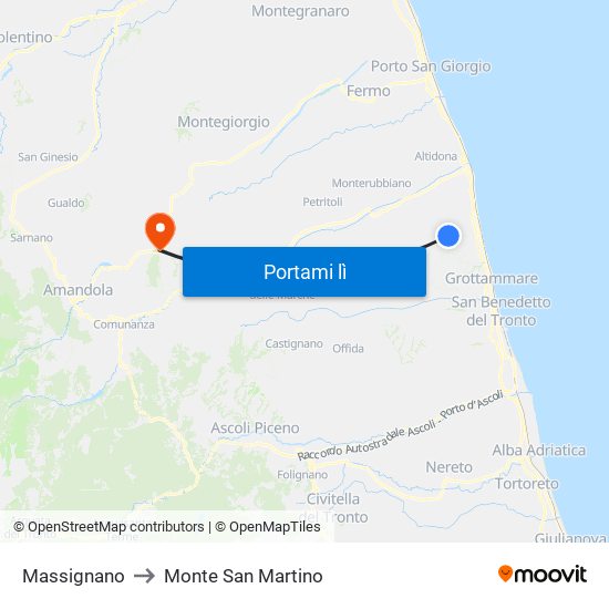 Massignano to Monte San Martino map