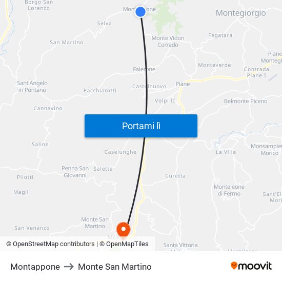 Montappone to Monte San Martino map