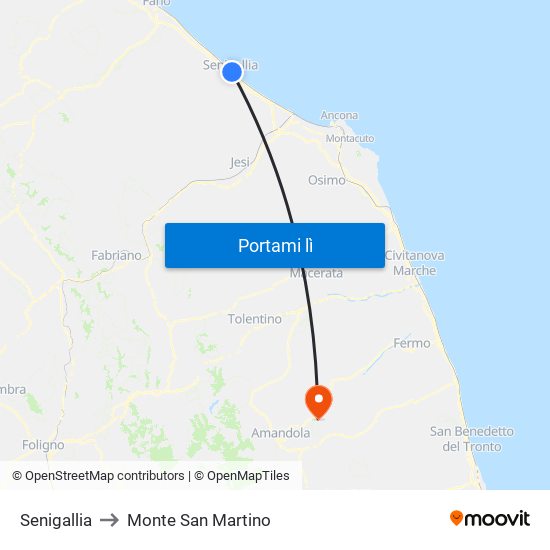 Senigallia to Monte San Martino map