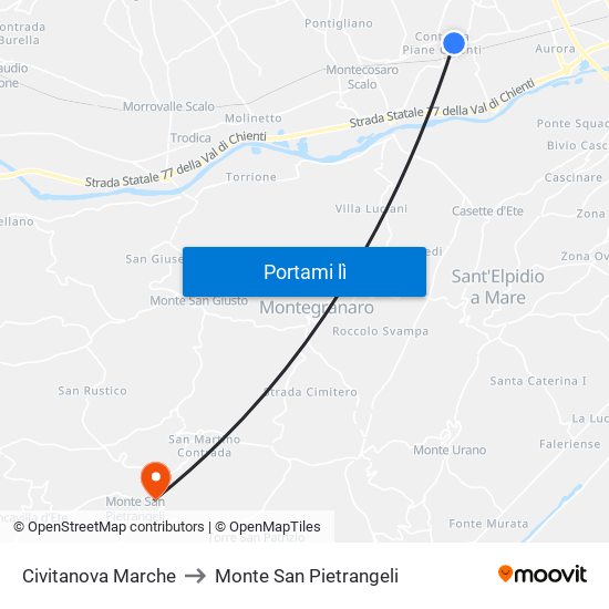 Civitanova Marche to Monte San Pietrangeli map